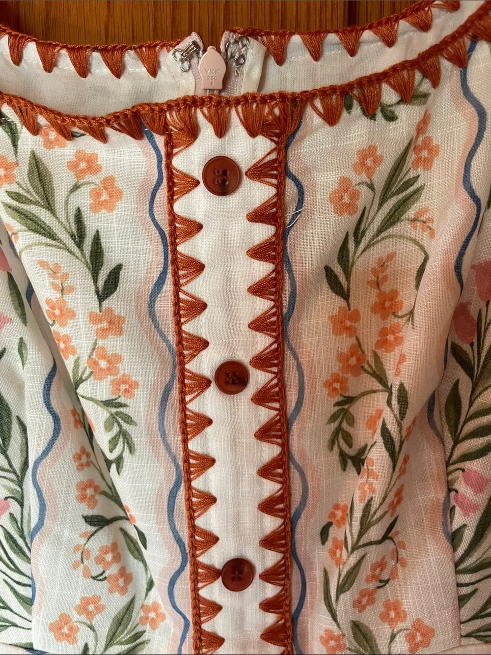 En Saison White Mini Dress with Green & Terracotta Floral Print